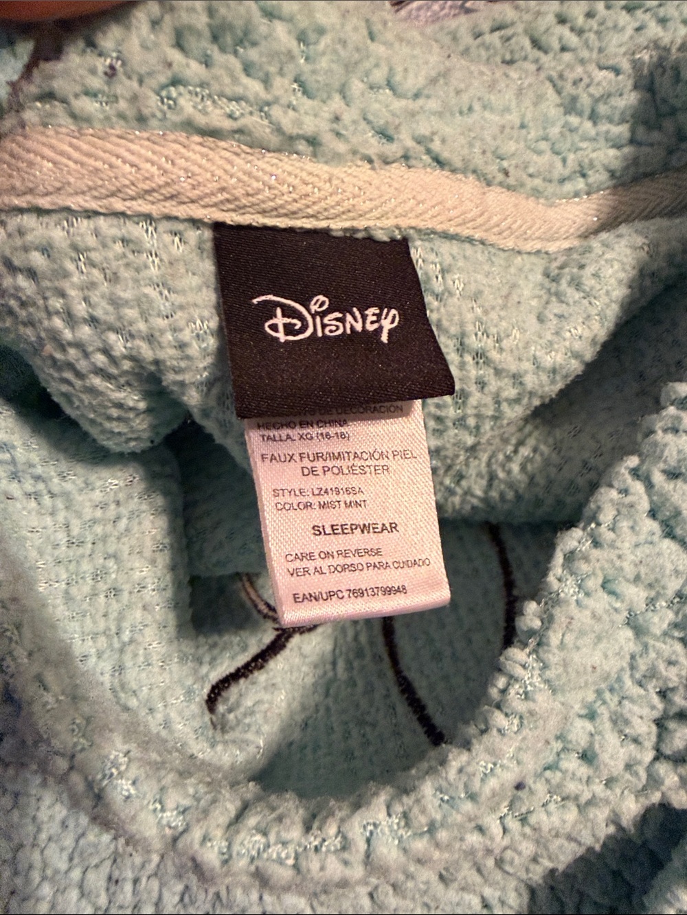 Disney Mint Green Fleece Stitch Pajama Top with Navy Stitch Print Pants - Picture 4 of 6